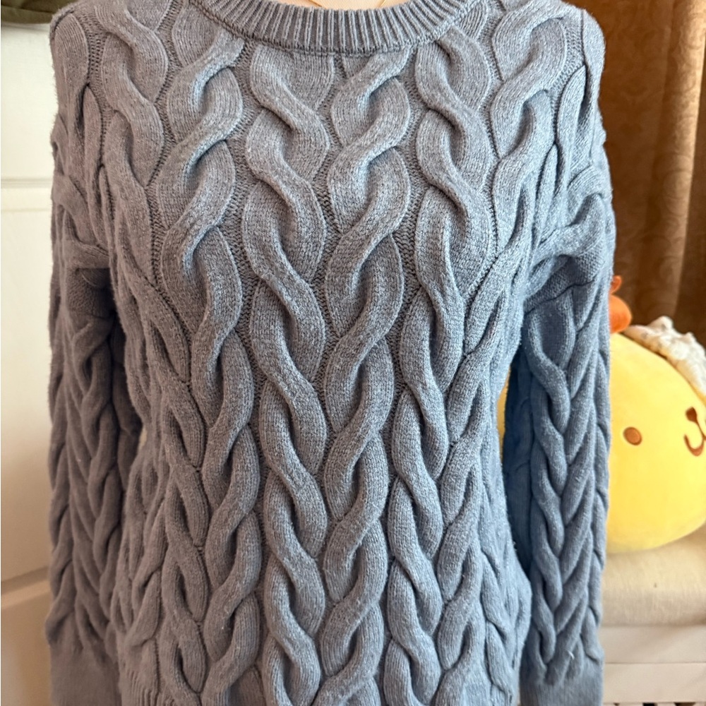 Philosophy Blue Crew Neck Sweater with Cable Knit Design